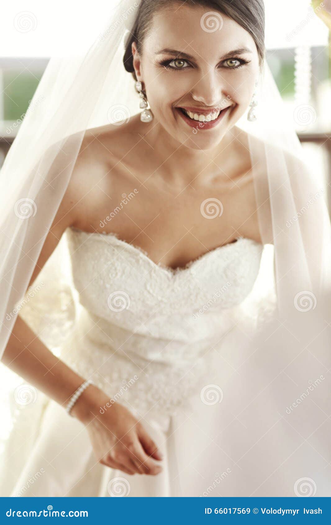 Happy Emotional Smiling Brunette Bride Closeup After Wedding Ceremony Stock Image Image Of