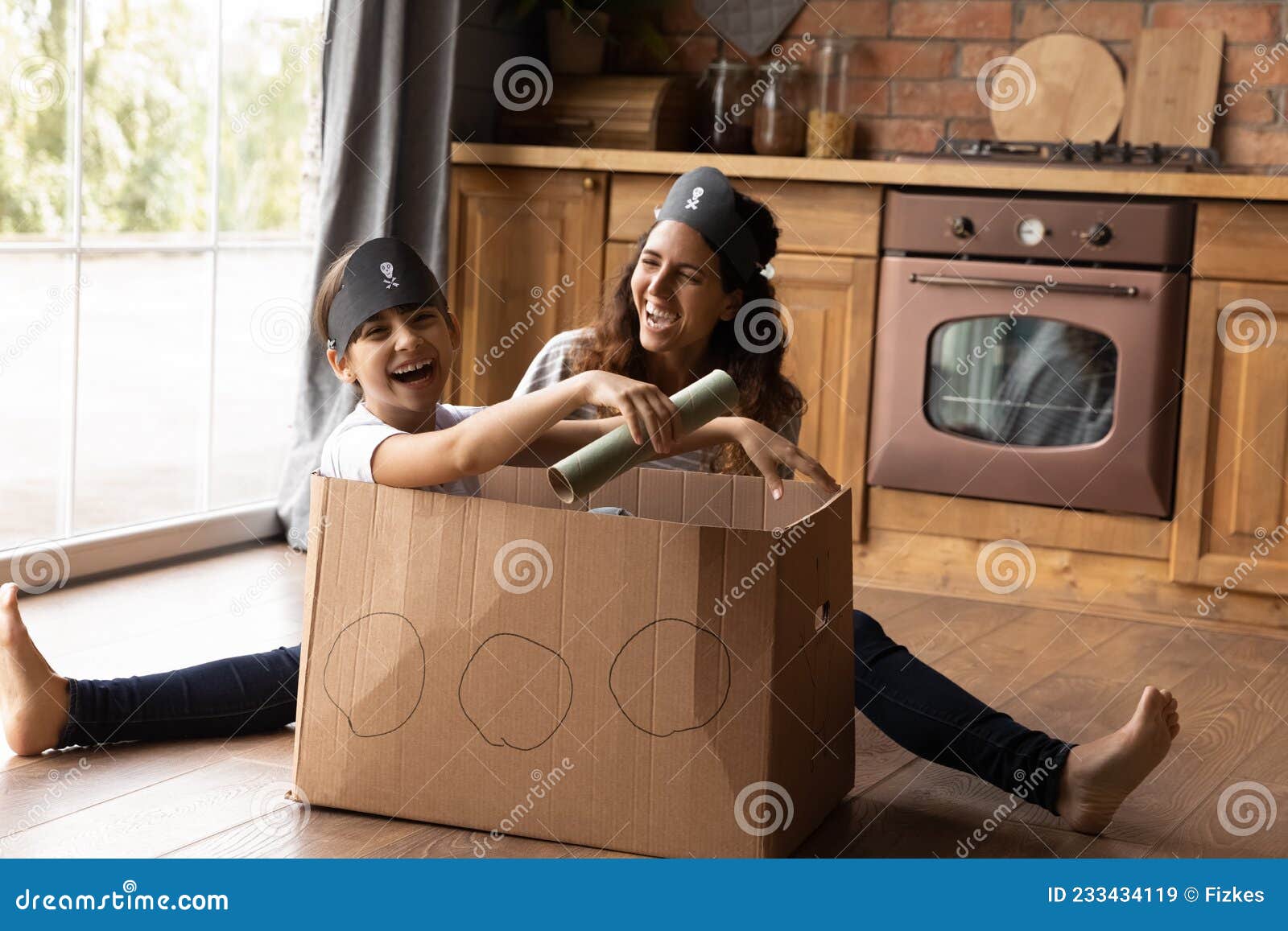Happy Excited Daughter Girl And Laughing Mom Having Fun Stock Image 