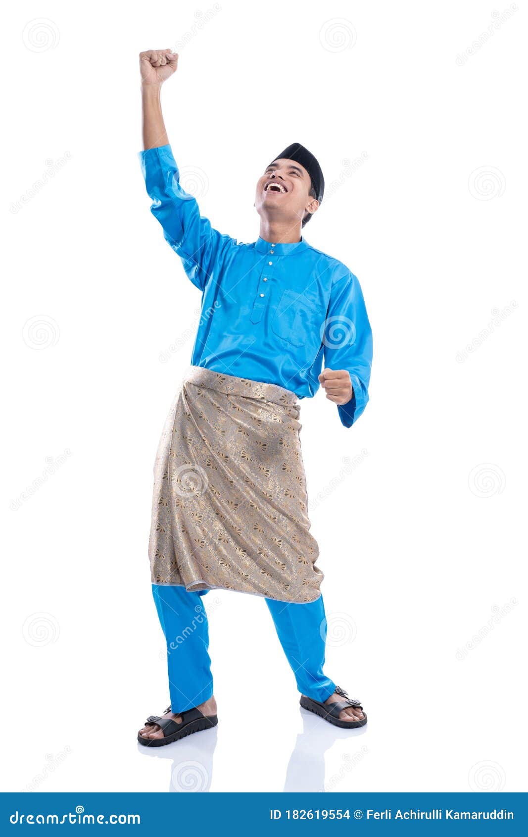 Happy Excited Malay Male Raise His Hand Stock Photo - Image of