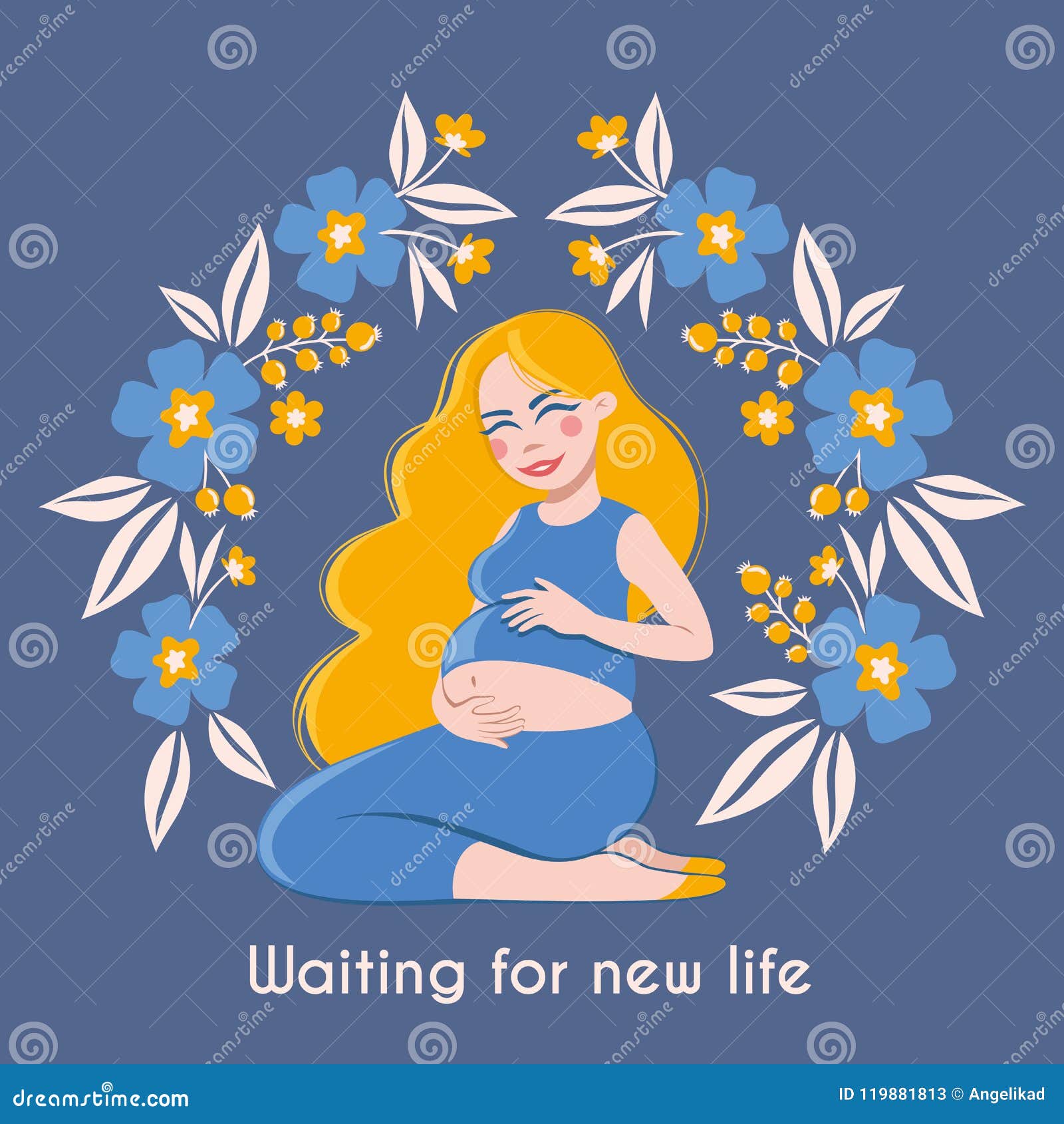 Happy Expectant Mother. Greeting Card with Pregnant Beautiful Woman in  Frame with Flowers Stock Vector - Illustration of childbirth, kick:  119881813