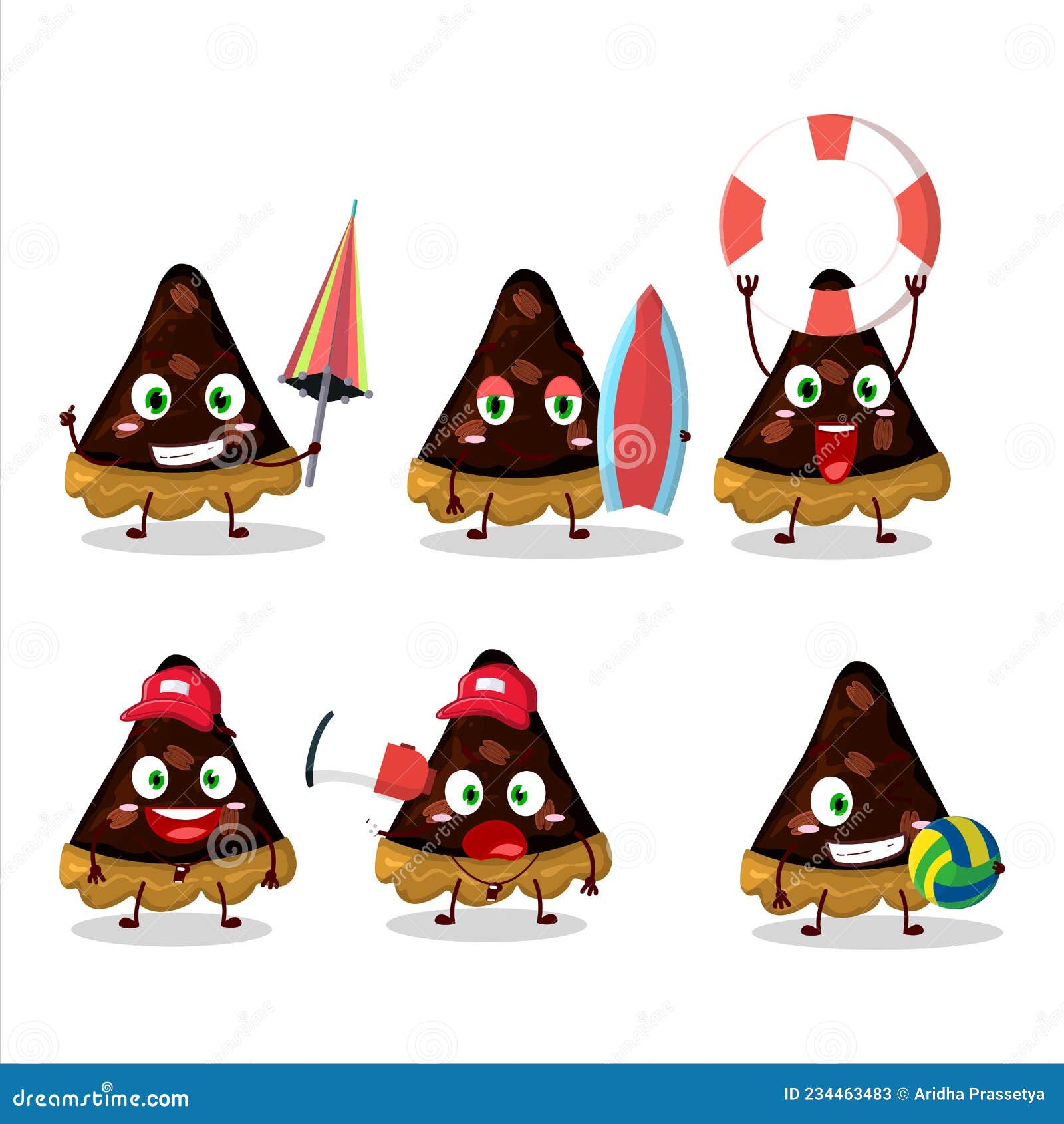 Happy Face Slice of Pecan Pie Cartoon Character Playing on a Beach