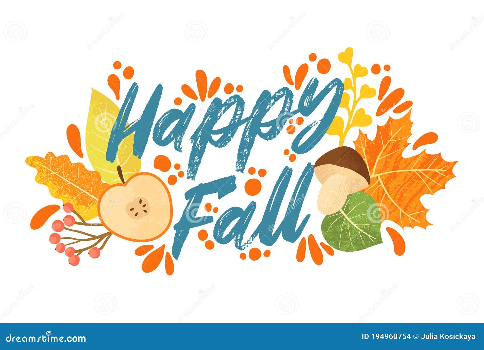 Happy Fall Typography Quotes with Autumns Elements. Vector Quotes with
