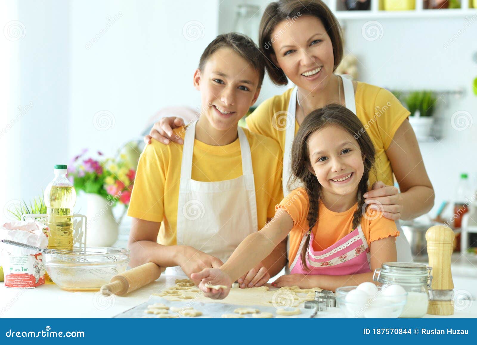 Happy Family Baking Together in the Kitchen Stock Photo - Image of