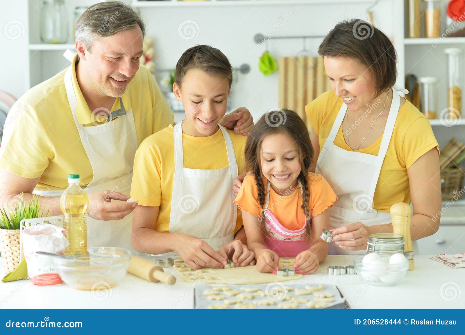 Happy Family Baking Together in the Kitchen Stock Photo Image of beautiful, bakery 206528444