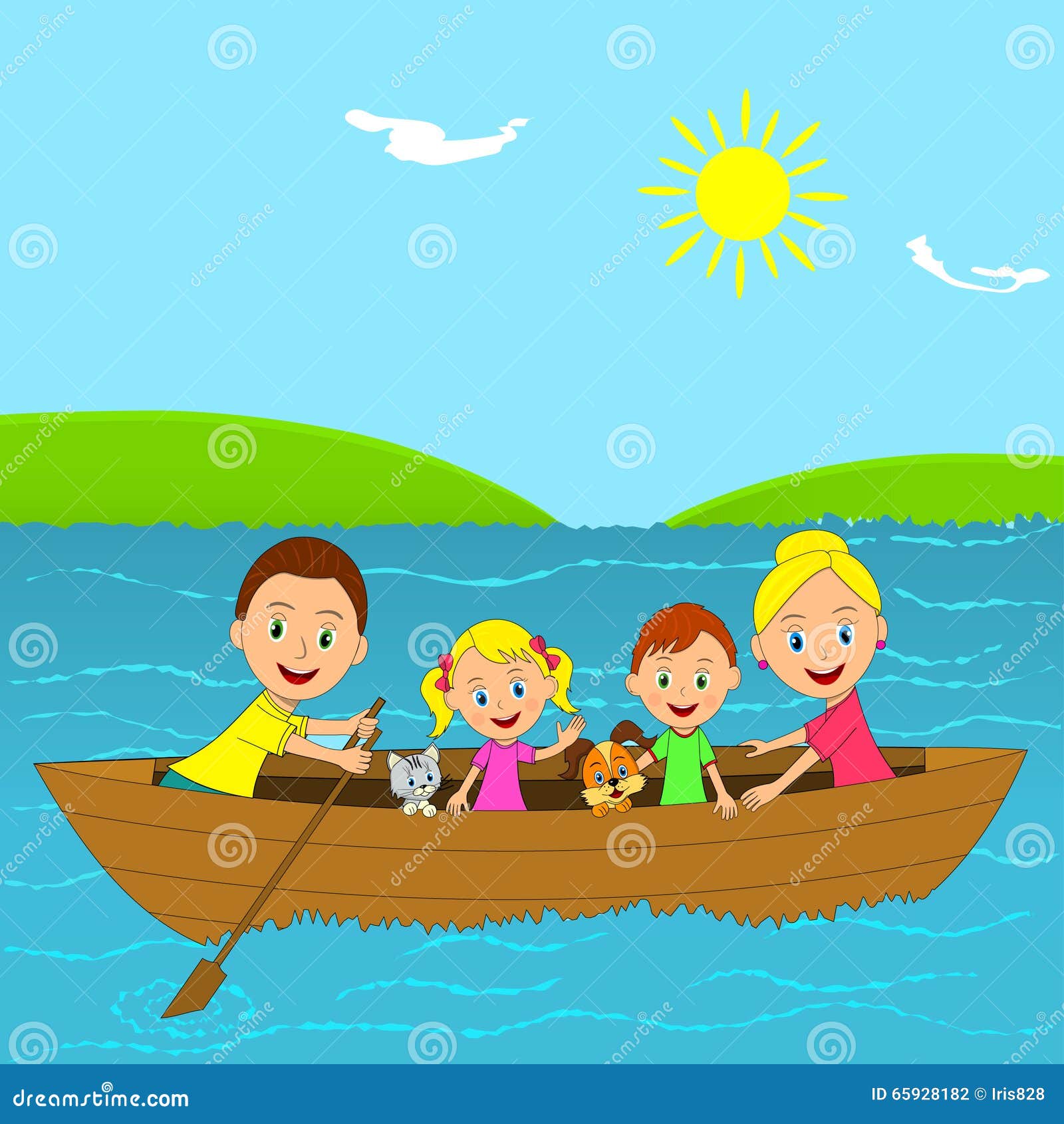 Happy family on the boat stock vector. Illustration of parenting 65928182