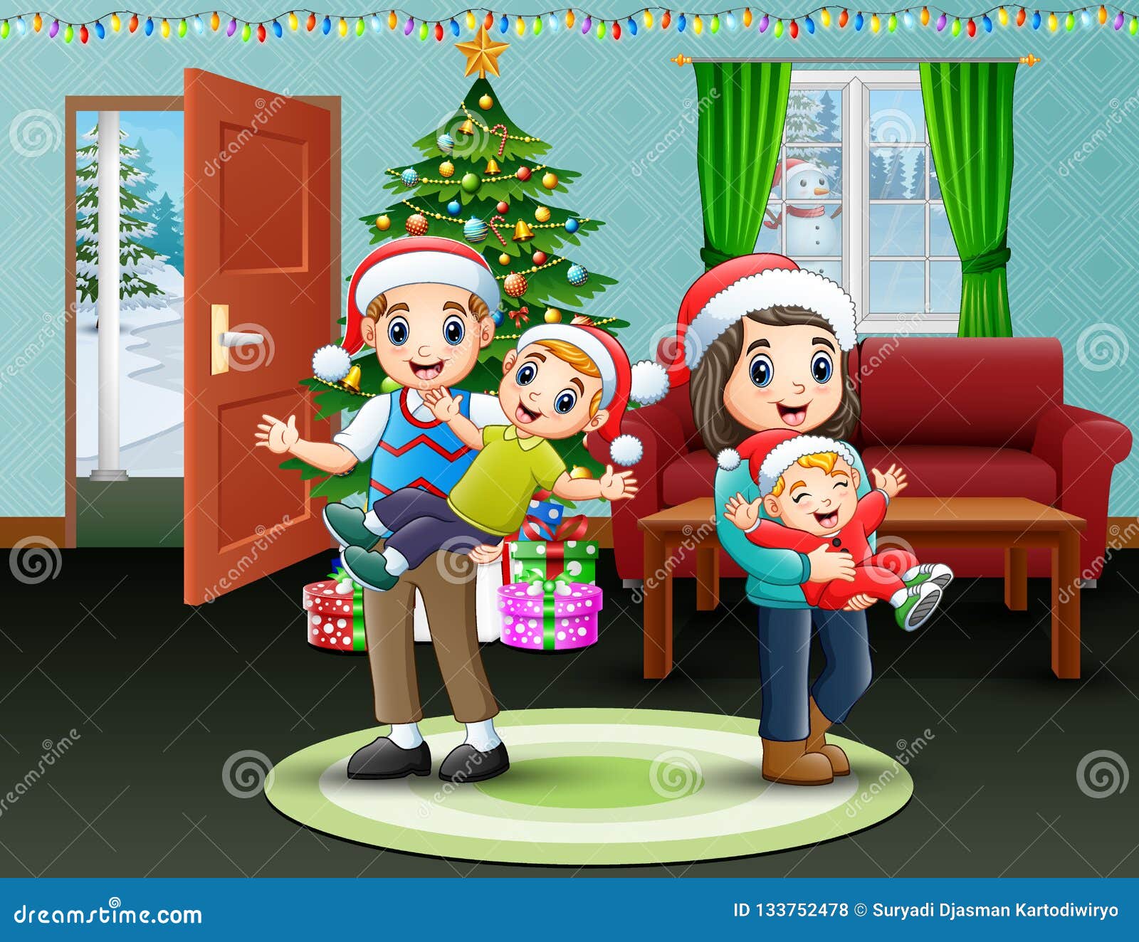 Download Happy Family Celebration A Christmas At Home Stock Vector - Illustration of element, greeting ...
