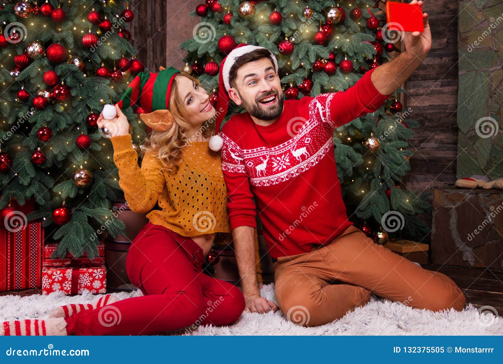 Young Happy Couple in Love during Merry Christmas and Happy New ...