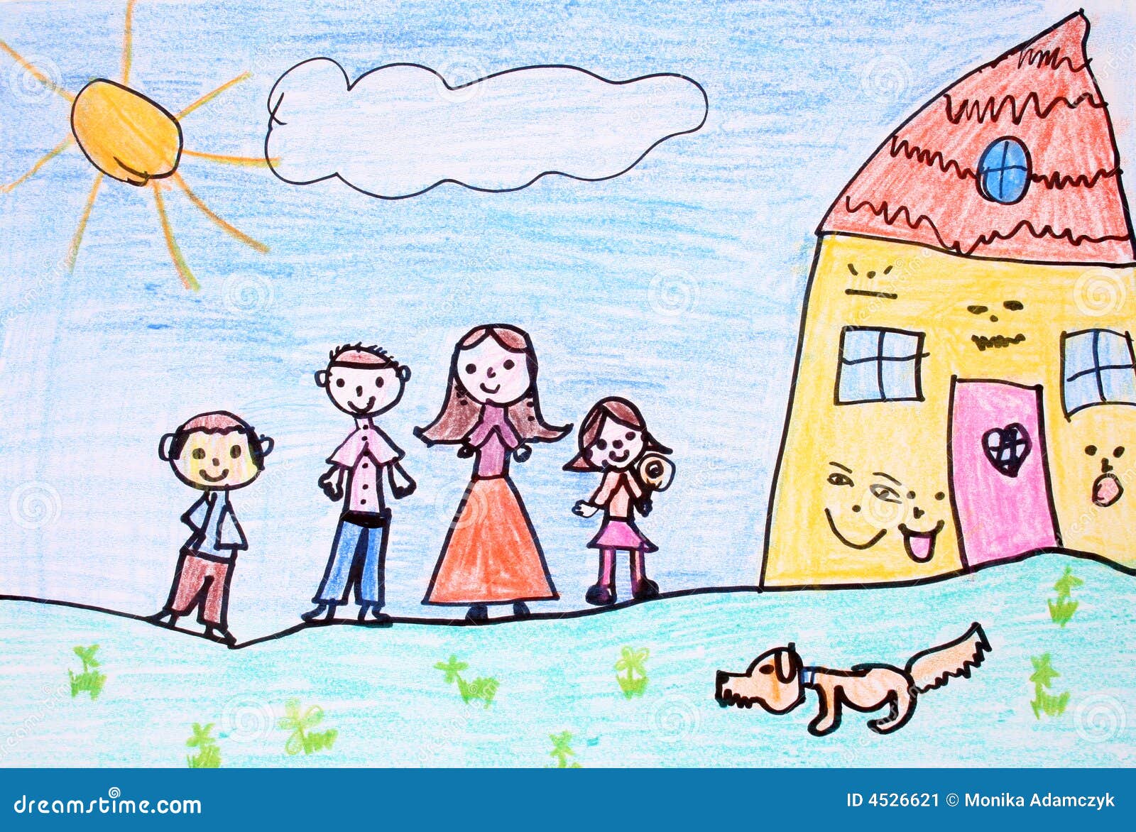 happy family - crayon drawing