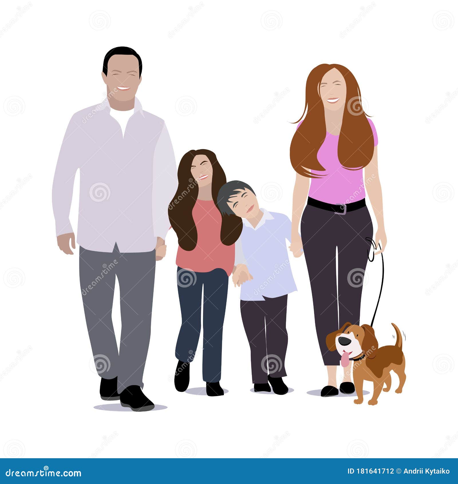 Happy Family with Dog Walking Stock Vector - Illustration of puppy ...