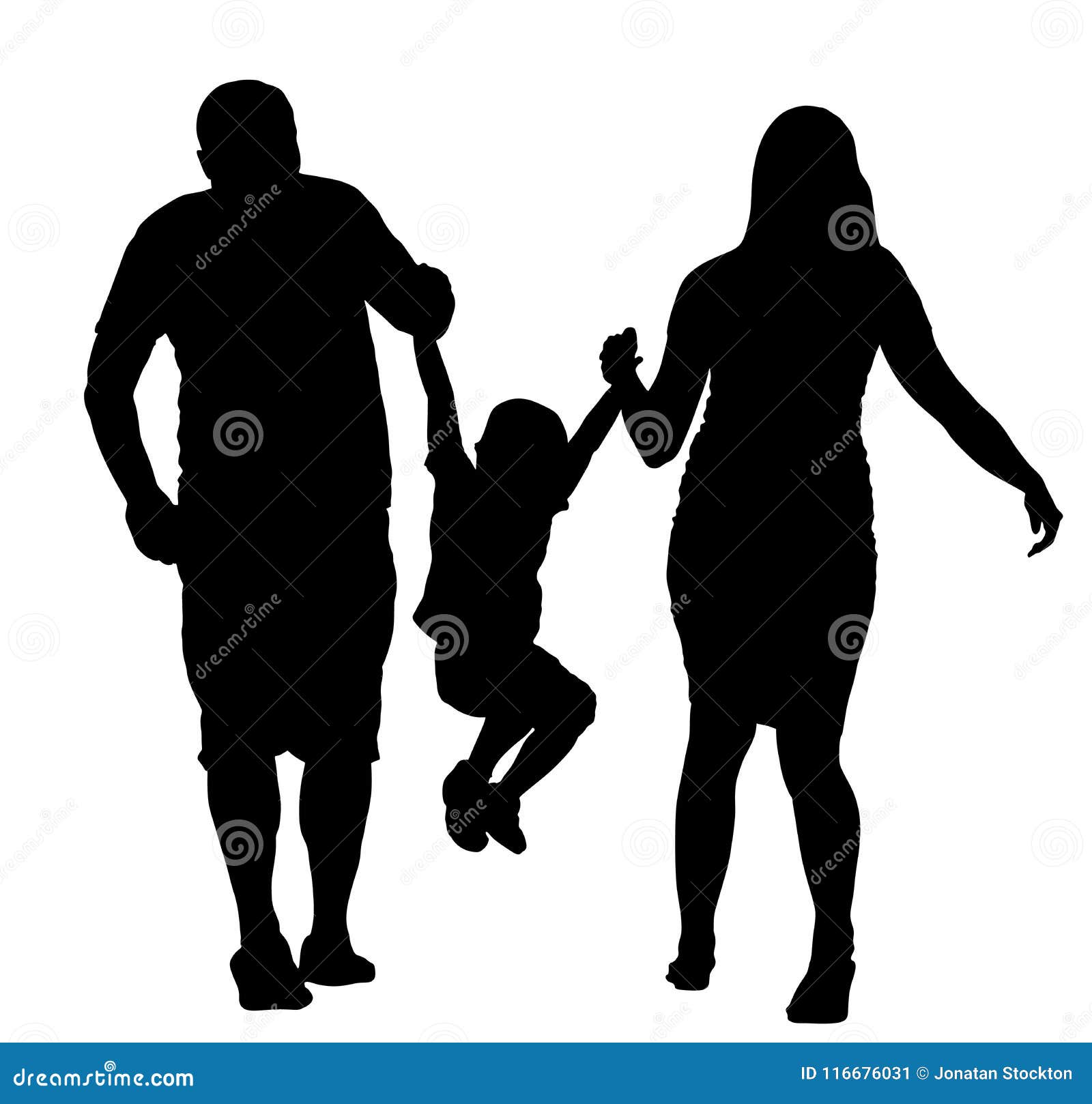 Download Happy Family Enjoying In Walking Vector Silhouette Illustration. Mother And Father Holding Hands ...