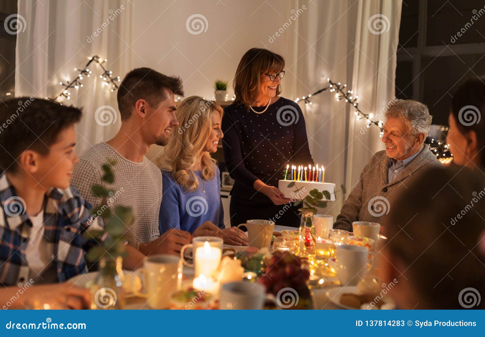 Happy Family Having Birthday Party at Home Stock Image - Image of