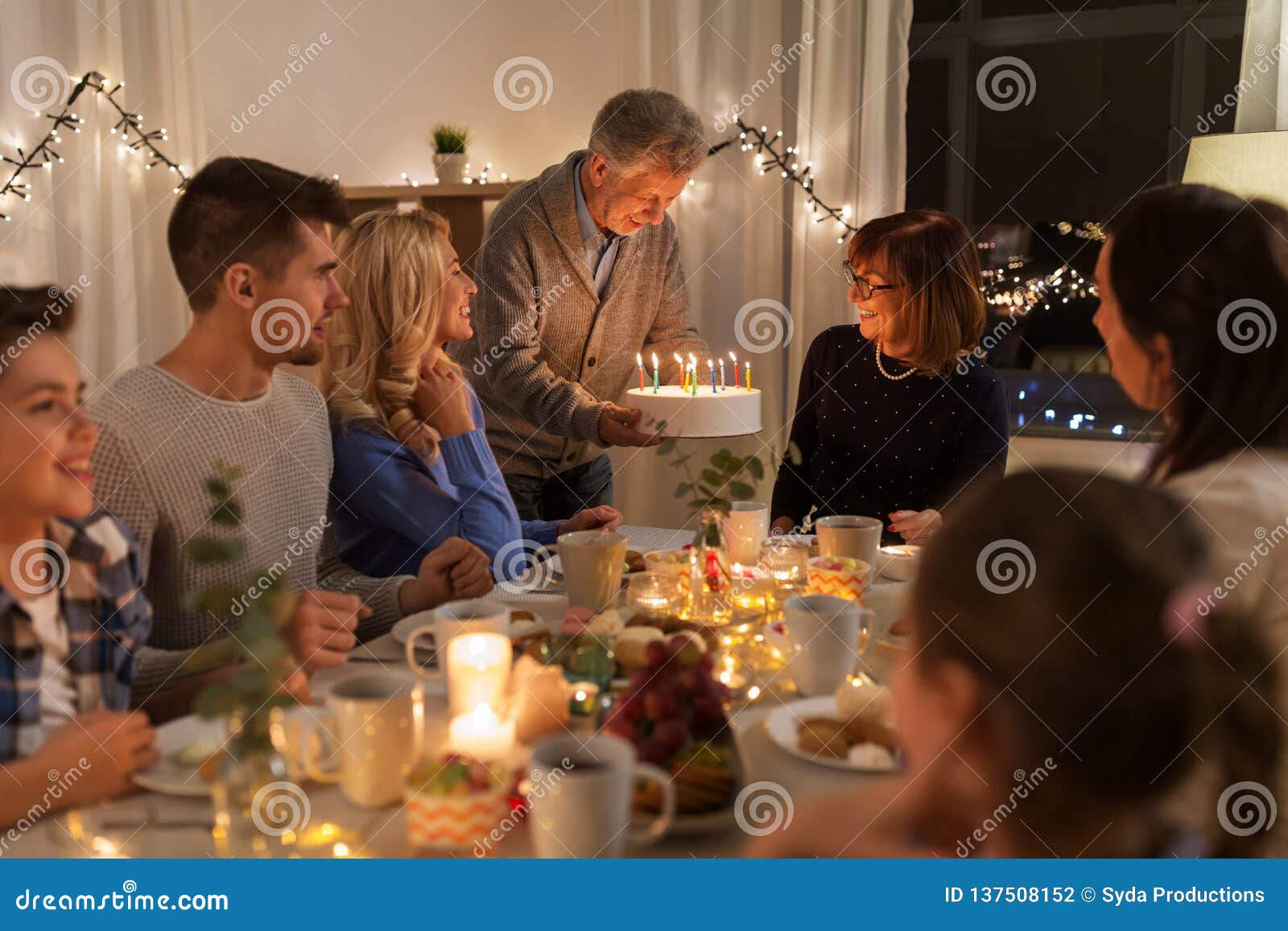 Happy Family Having Birthday Party at Home Stock Photo - Image of