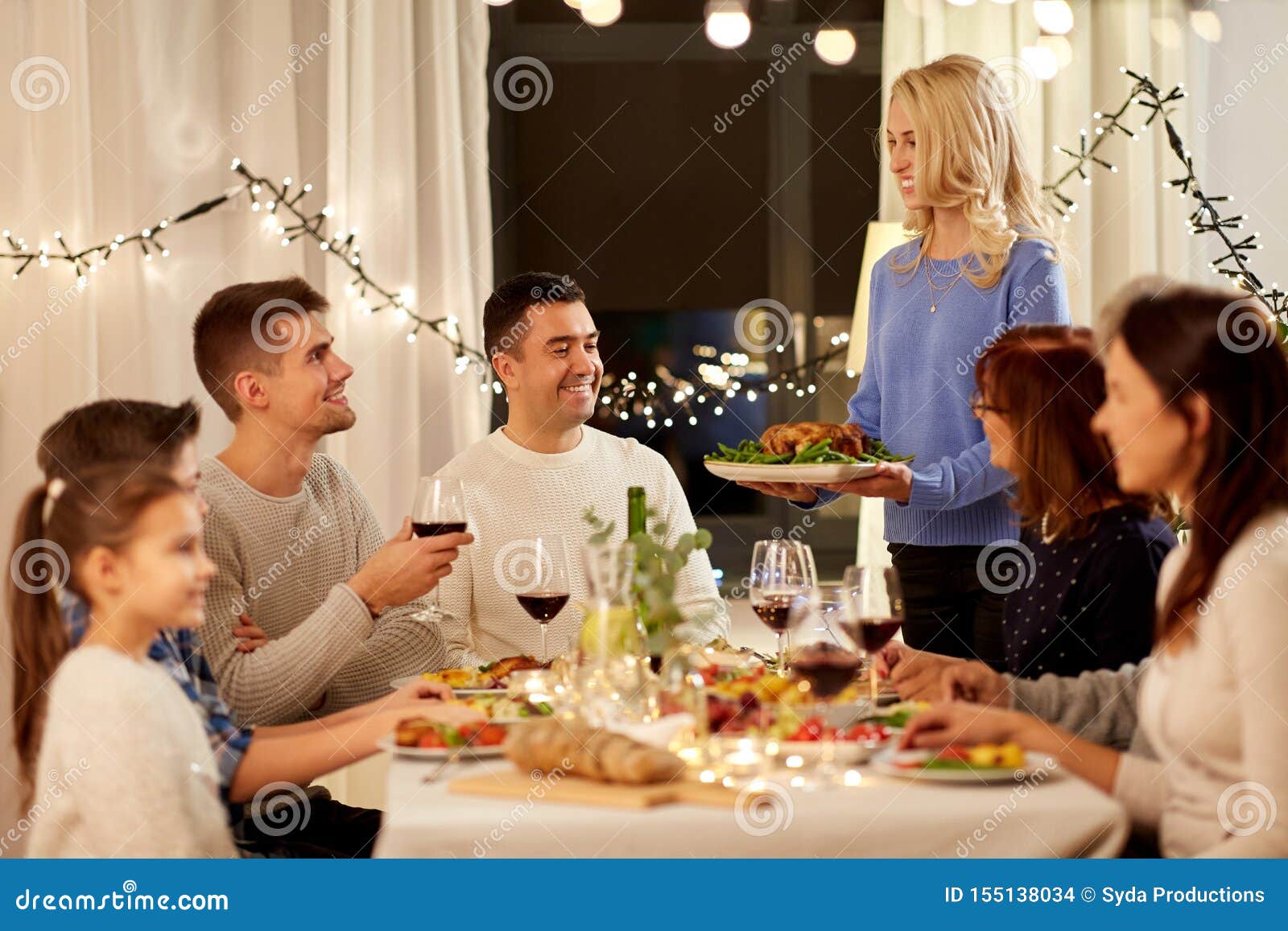 Happy Family Having Dinner Party at Home Stock Photo - Image of party