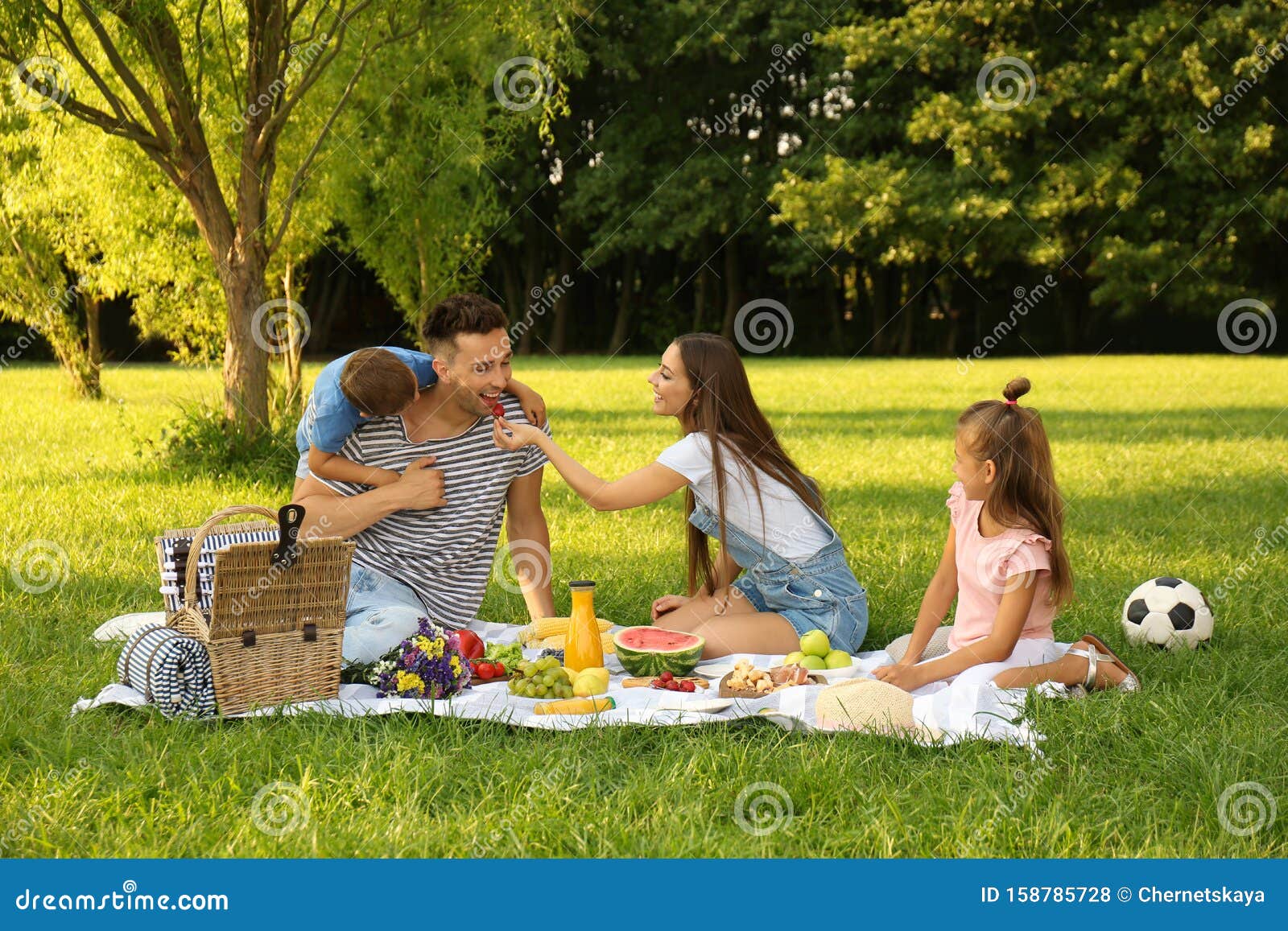 Happy Family Having Picnic in Park on Summer Day Stock Photo - Image of