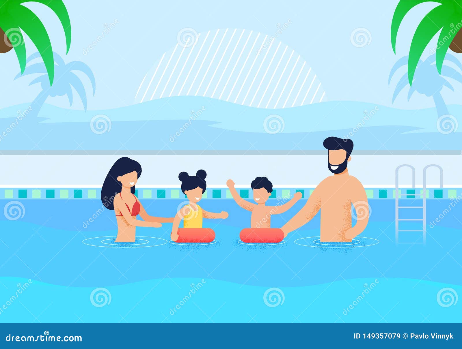 Happy Family Having Rest in Swimming Pool Cartoon Stock Vector -  Illustration of recreation, relax: 149357079