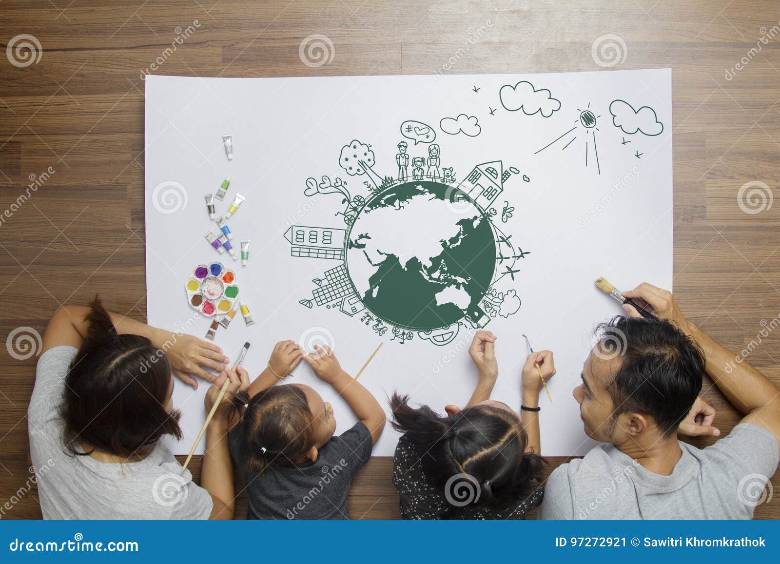 happy family at home with creative drawing environment eco friendly