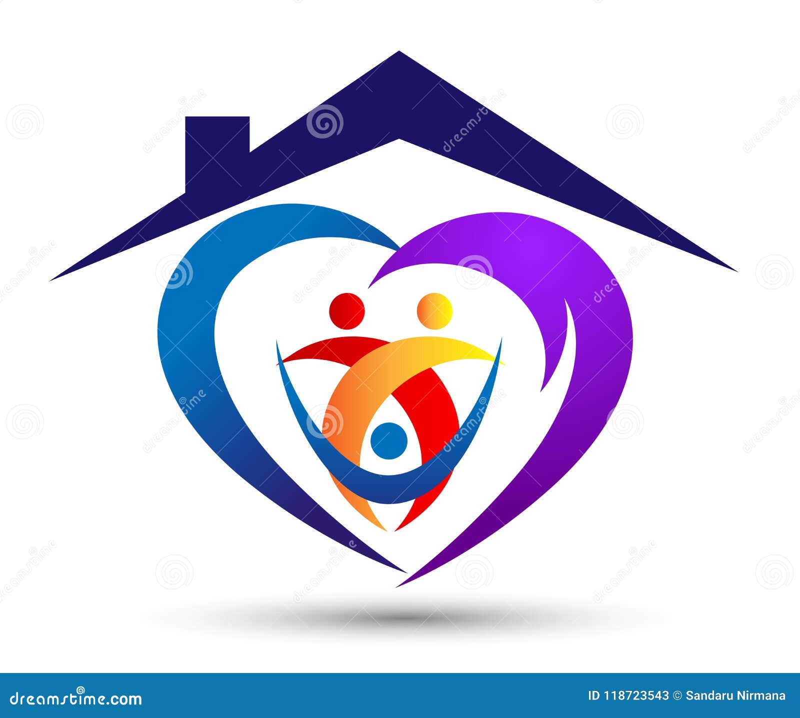 Happy Family Home/ House Union, Love Heart Shaped Logo Family Care On ...