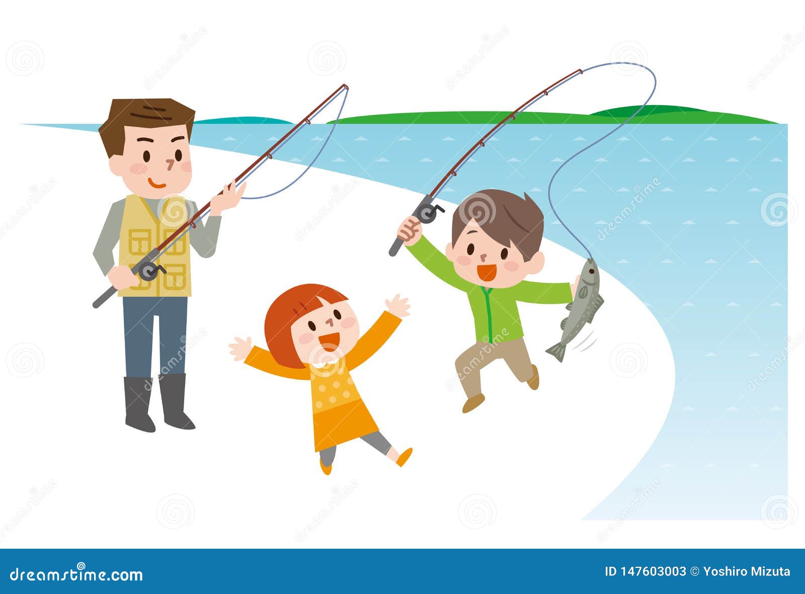 Happy Family with Kids Fishing Stock Vector - Illustration of fish