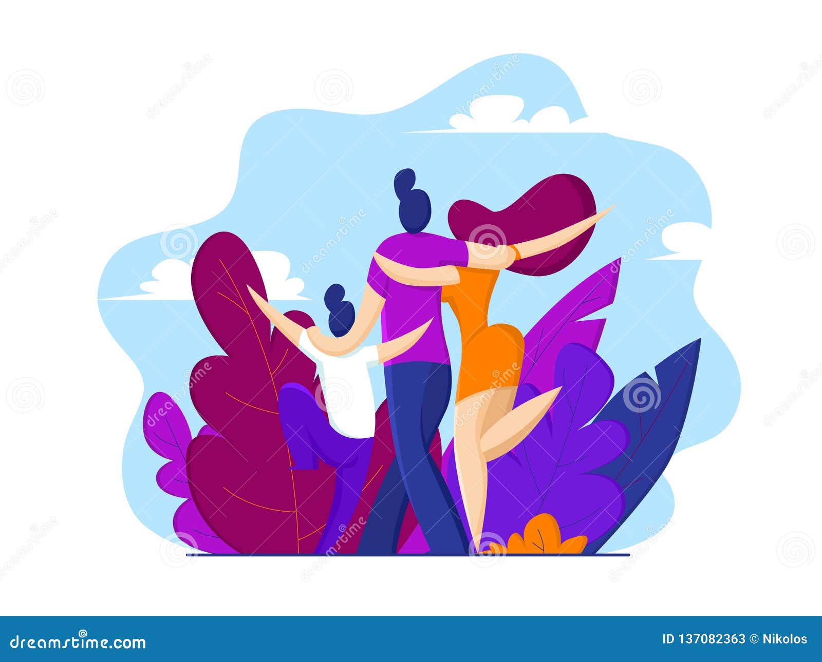 Happy Family Mom, Dad and Son are Walking in the Park Stock Vector ...