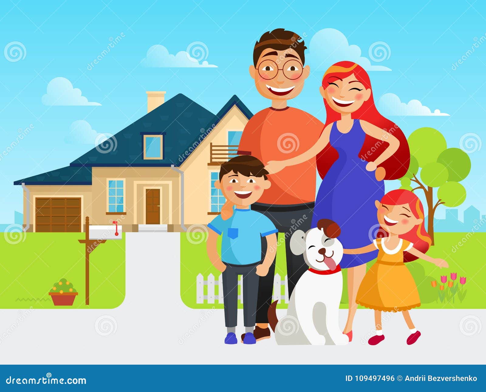 Happy Family Move into a New House Flat Vector Illustration in Cartoon Design. Mother, Father, Sister, Brother and Their Stock Vector - Illustration of property, happy: 109497496 Happy Family Move into a New House Flat Vector Illustration in Cartoon Design. Mother, Father, Sister, Brother and Their Stock Vector - Illustration of property, happy: 109497496