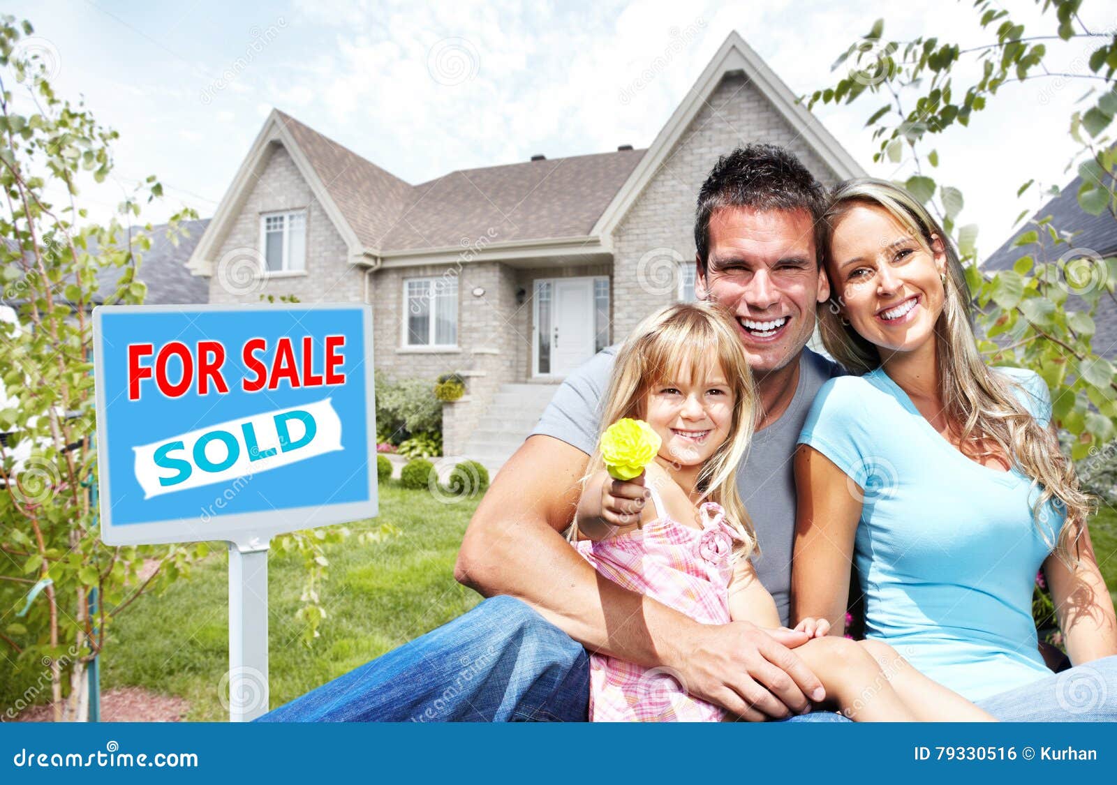 Happy Family Near New House. Stock Photo - Image of mortgage, family