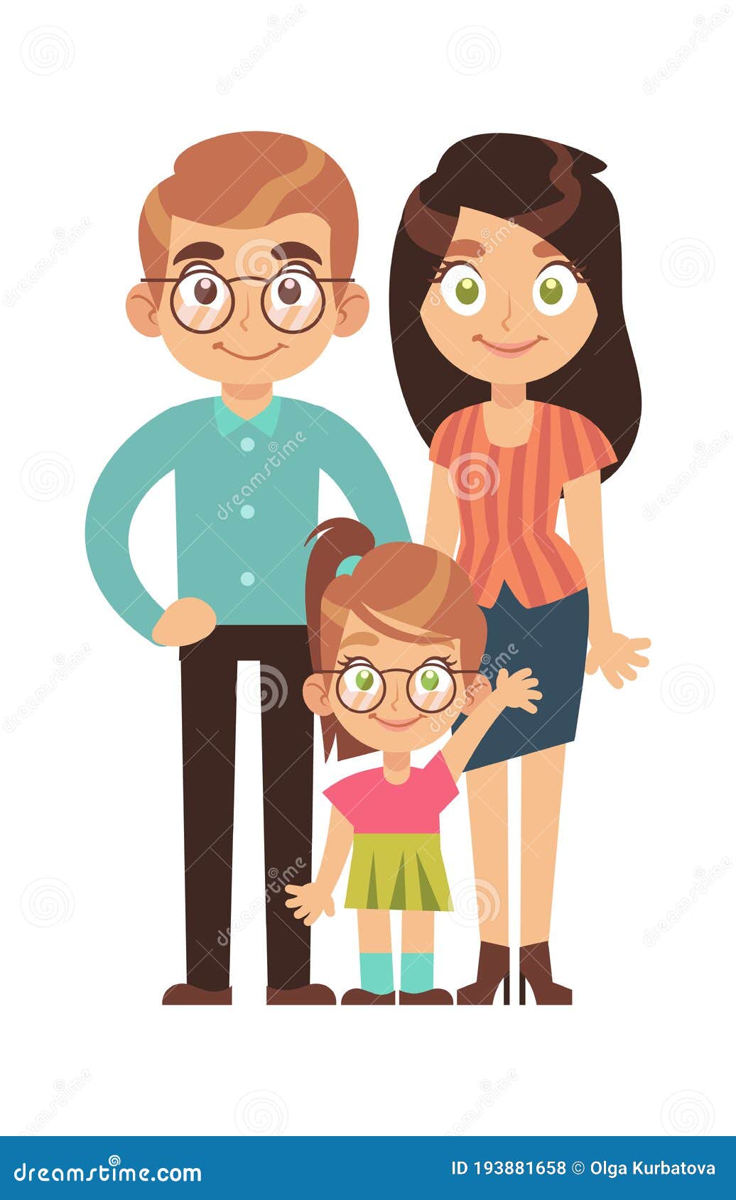 Happy Family. Parents with Child, Mom Dad and Daughter Smile Stand and