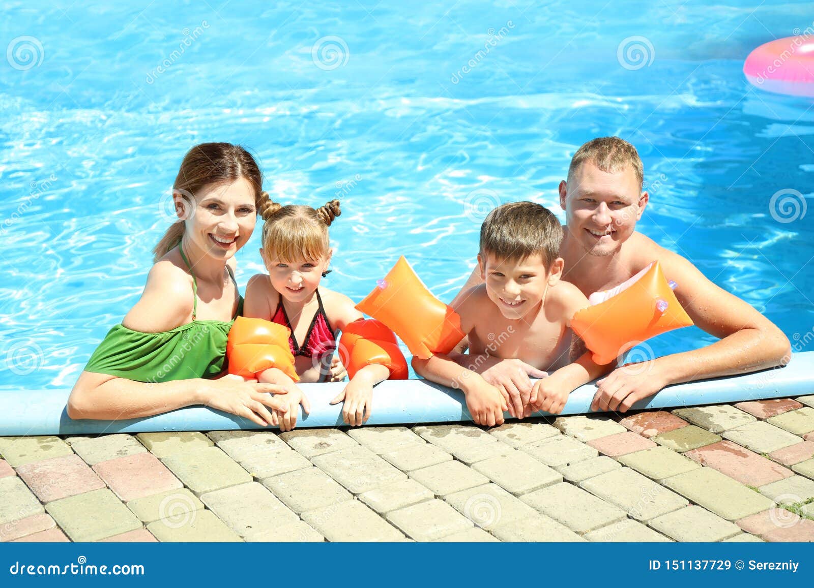 Happy Family Resting in Swimming Pool Stock Image - Image of people ...