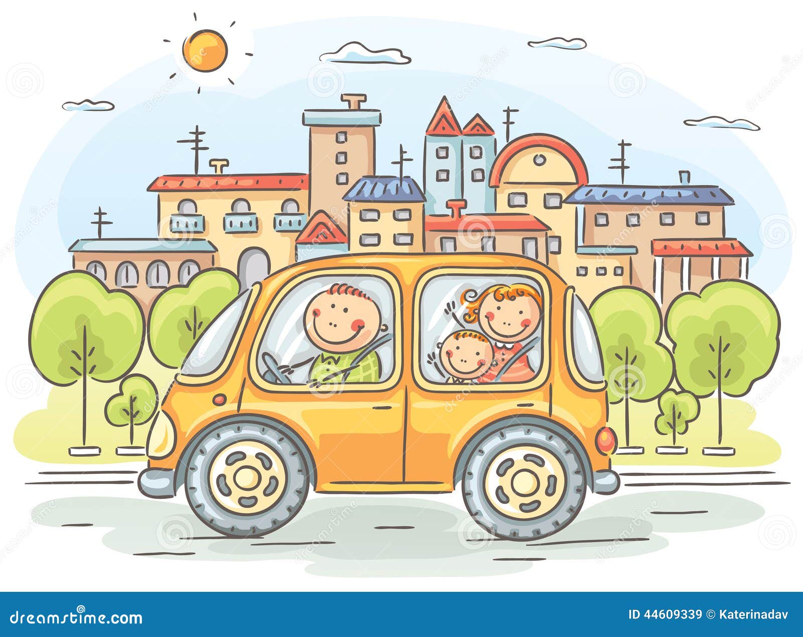 happy family travelling by car