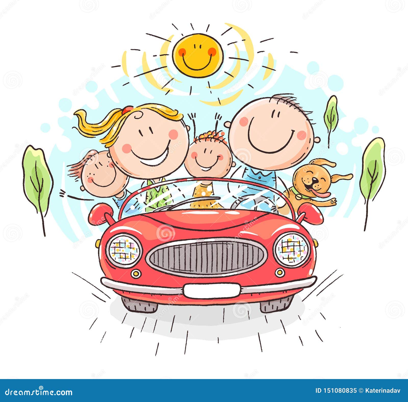 Happy Family Travelling By Car, Vacation Trip Stock Vector