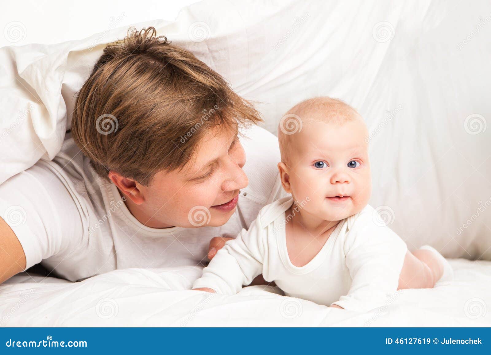 Happy Family Under Blanket on the Bed at Home Stock Image - Image of ...