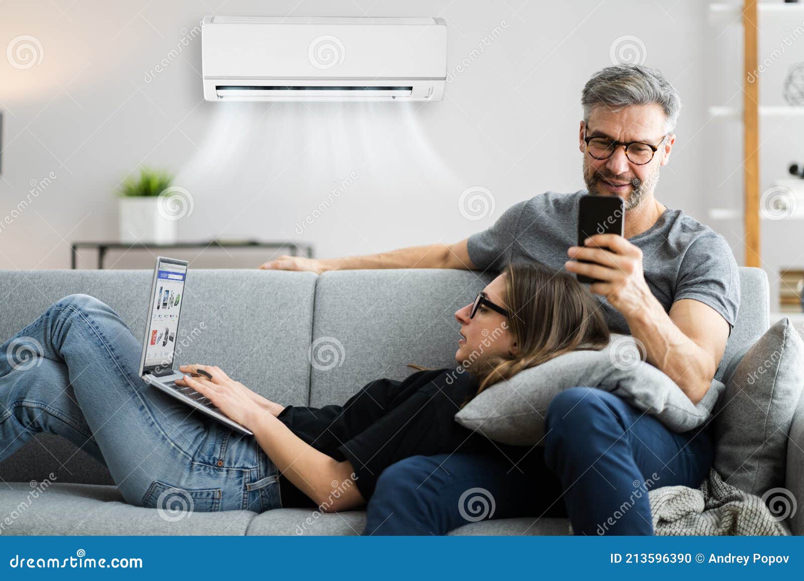 happy family using air condition