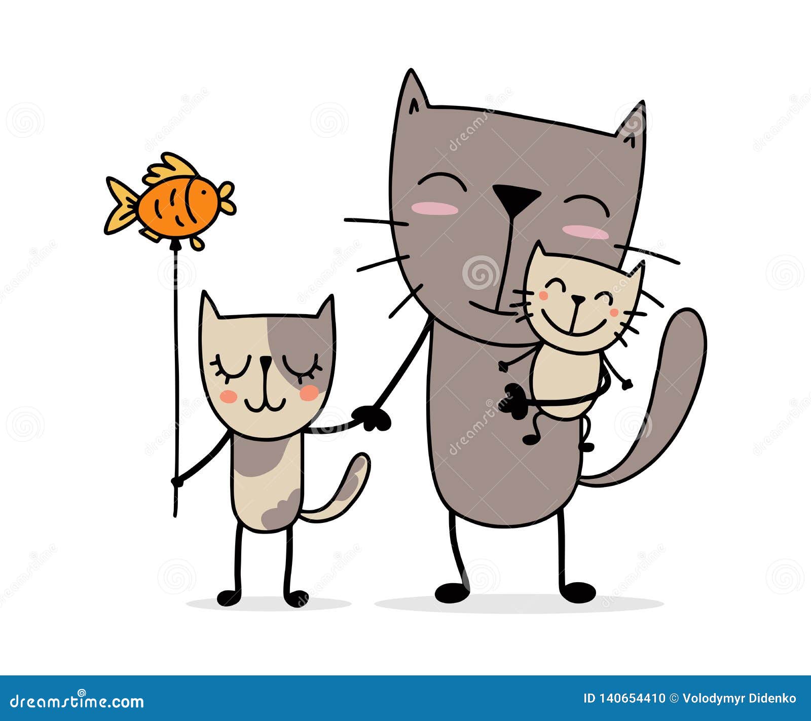 Download Happy Father Cat With His Son And Daughter. Family Cartoon Flat Vector Animal Illustration Card ...