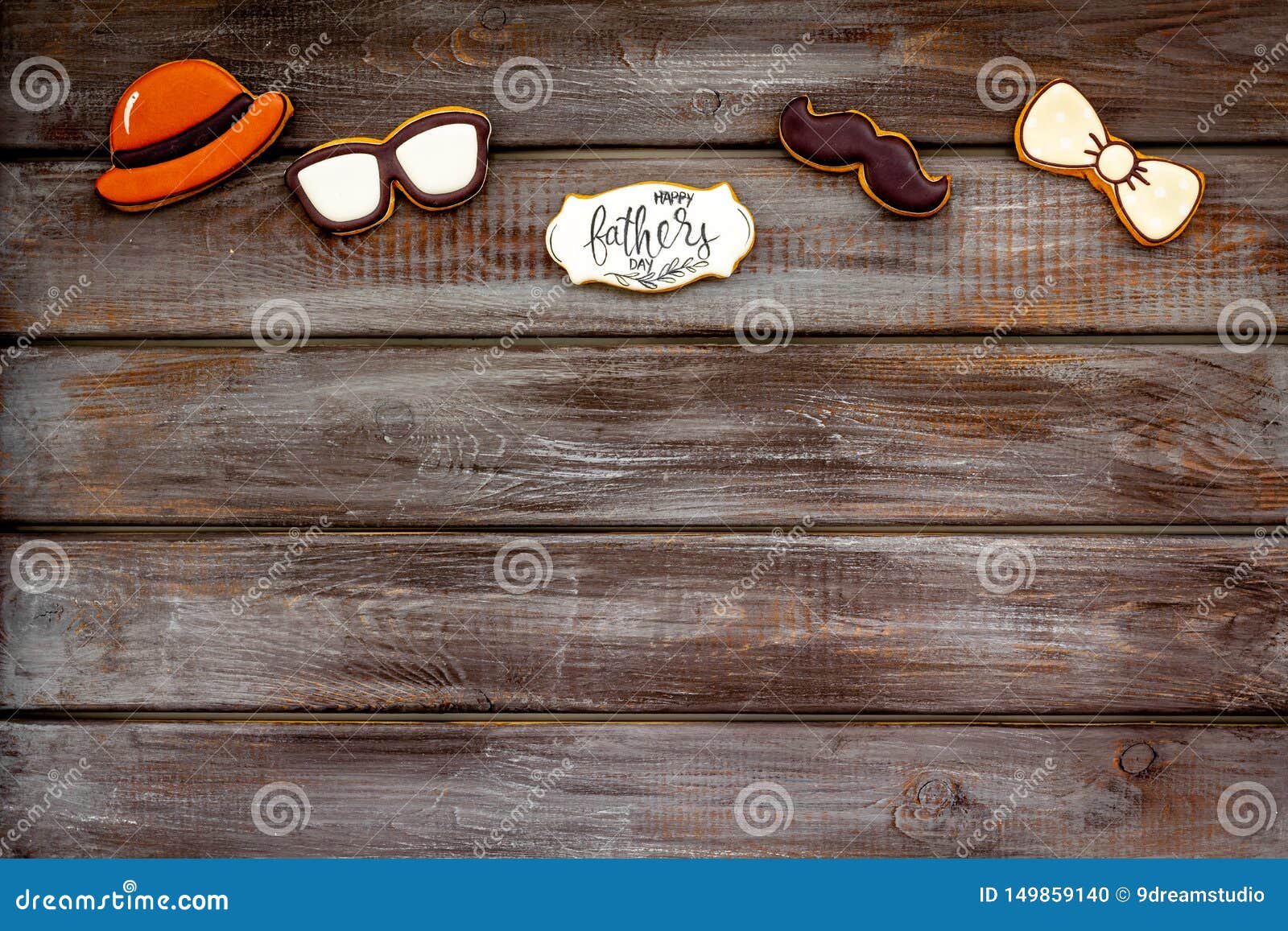 Download Happy Father Day With Bow Tie, Moustache, Glasses And Hat Cookies On White Background Top View ...