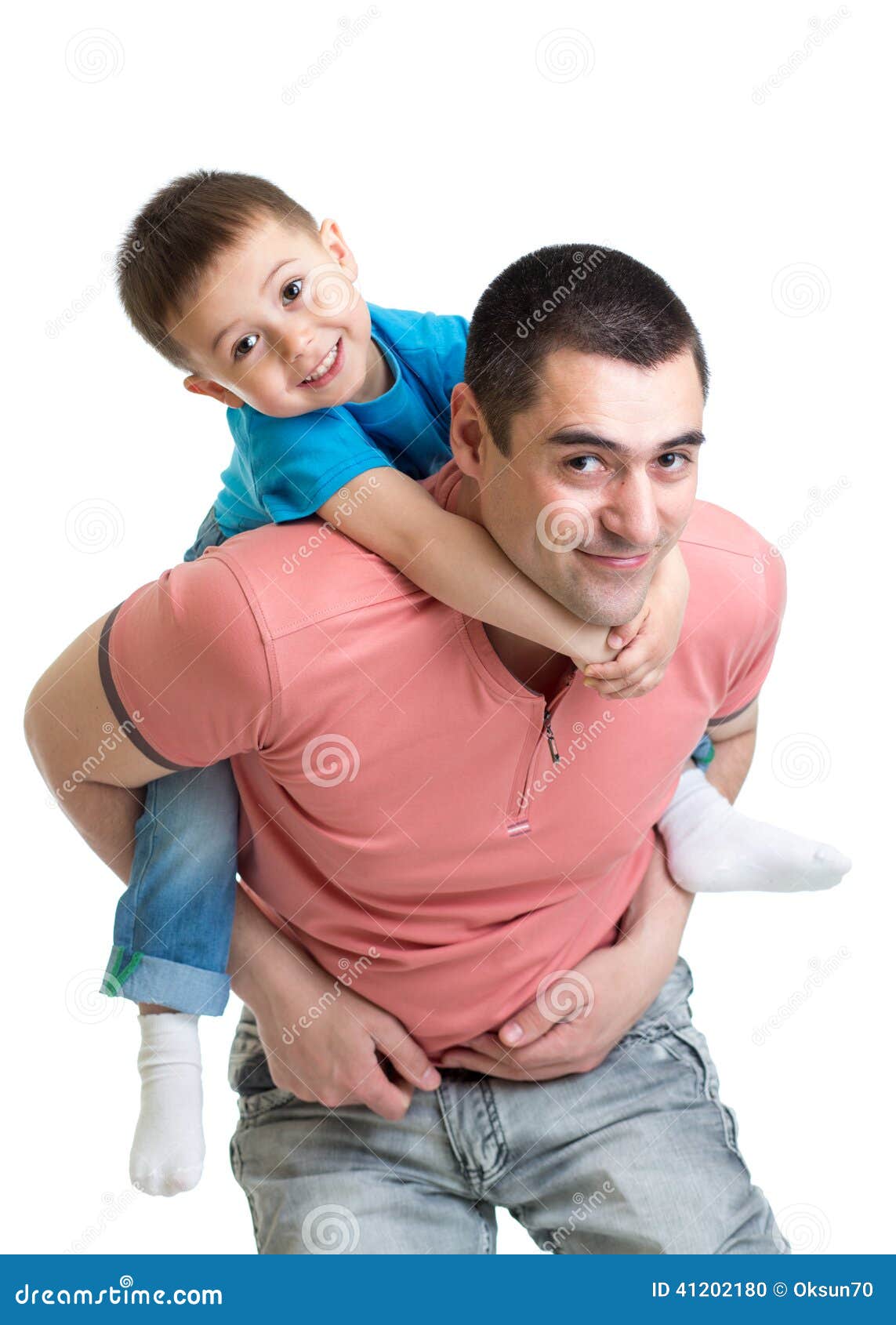 Happy Father Holding Kid on Back Isolated Stock Photo Image of child