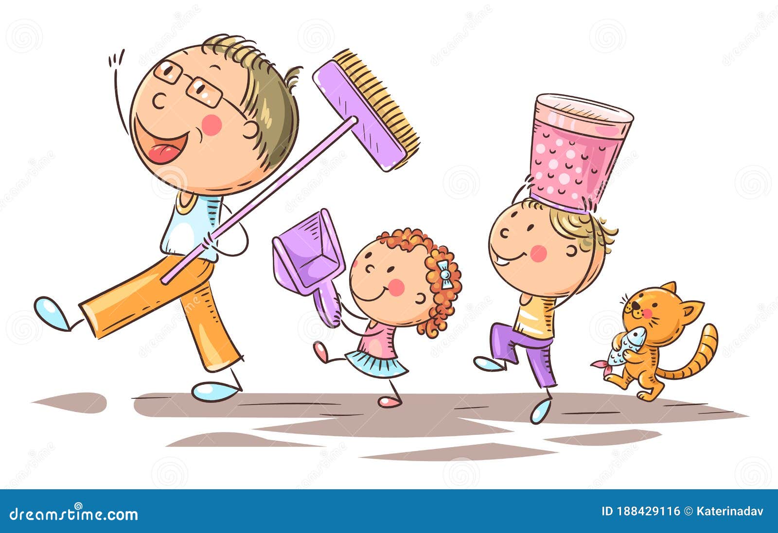 Happy Father And Kids Doing Housework Children Helping Parents Stock Vector Illustration Of Kids Cute