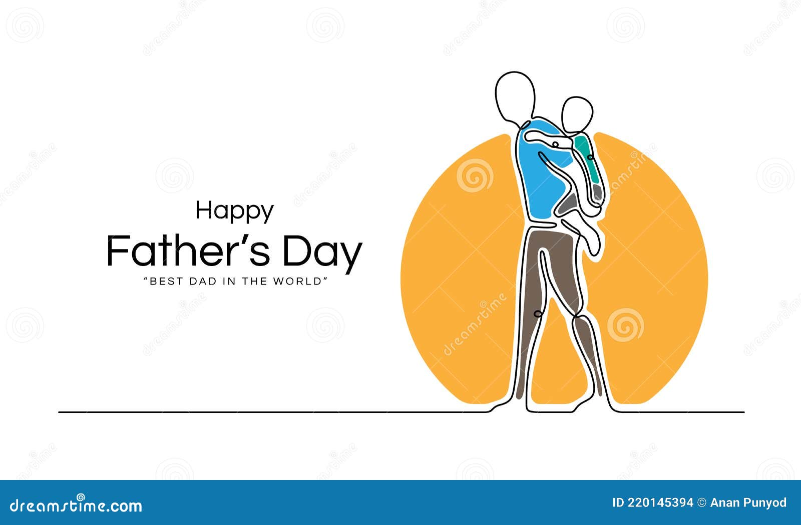 happy father`s day - abstract line drawing the father carried his son on the back  