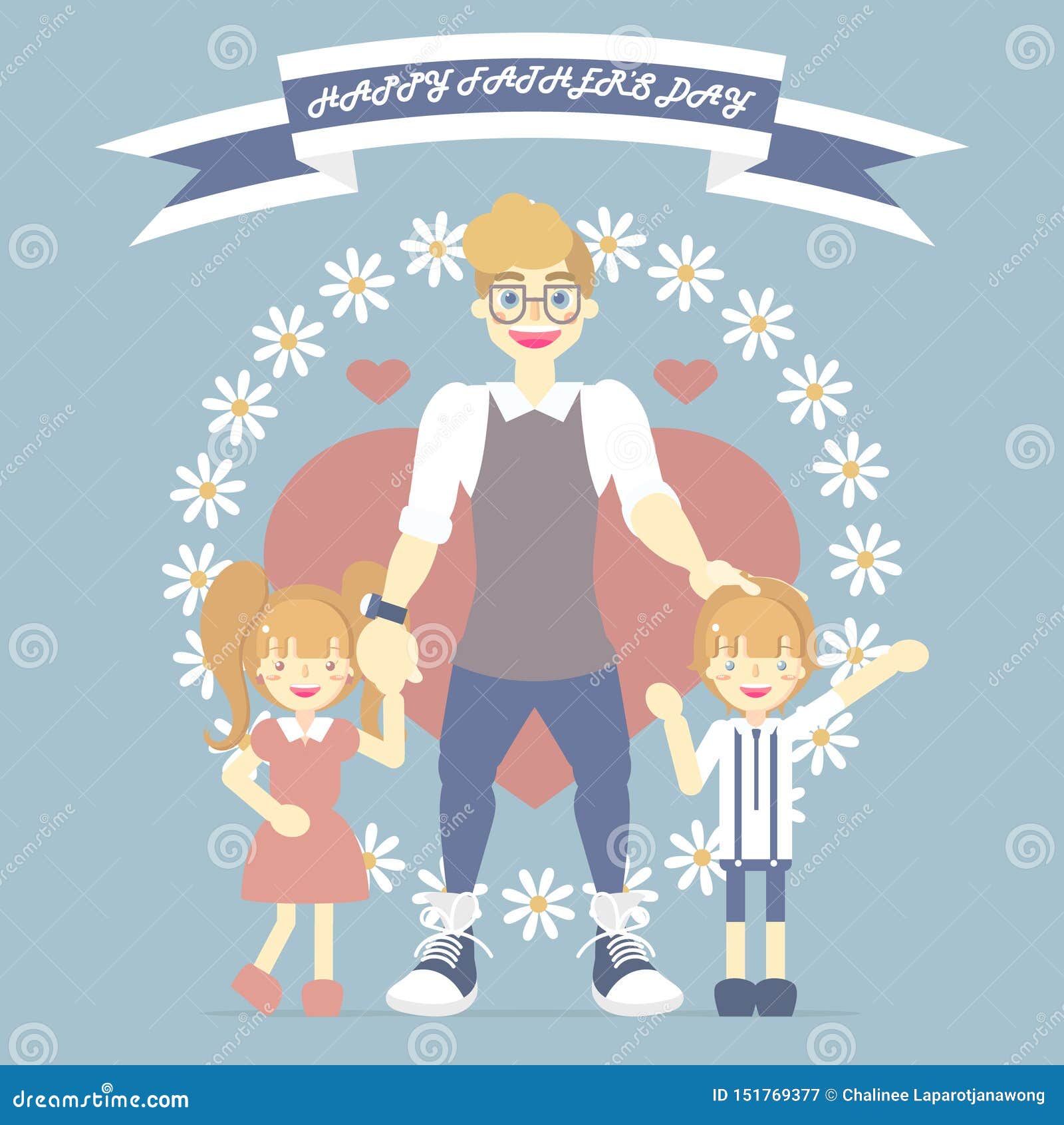 Download Happy Father`s Day With Dad And Boy And Girl, Flower ...