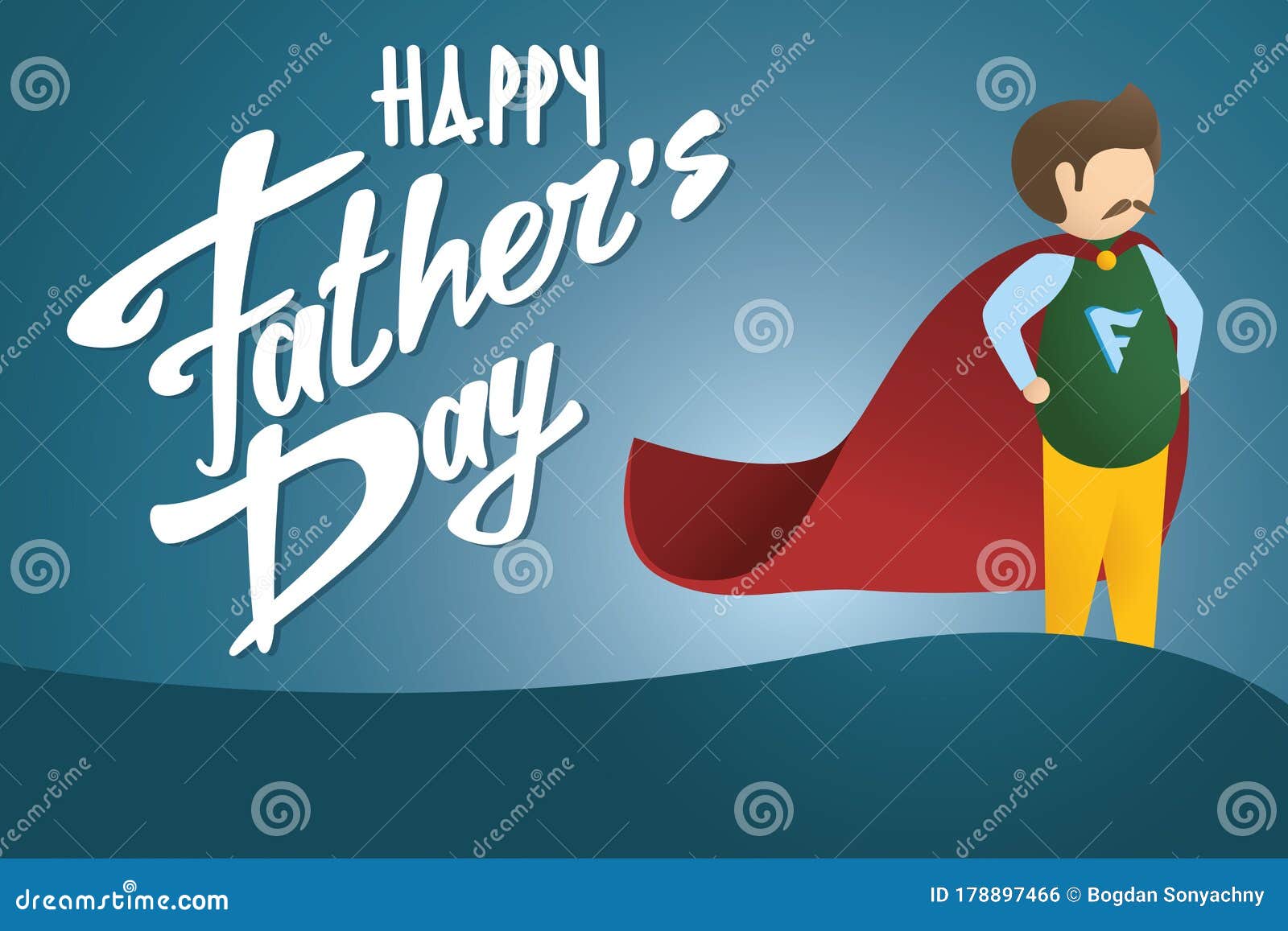 Happy Father`s Day Greeting Card. Usual Dad with Red Cape As Super ...