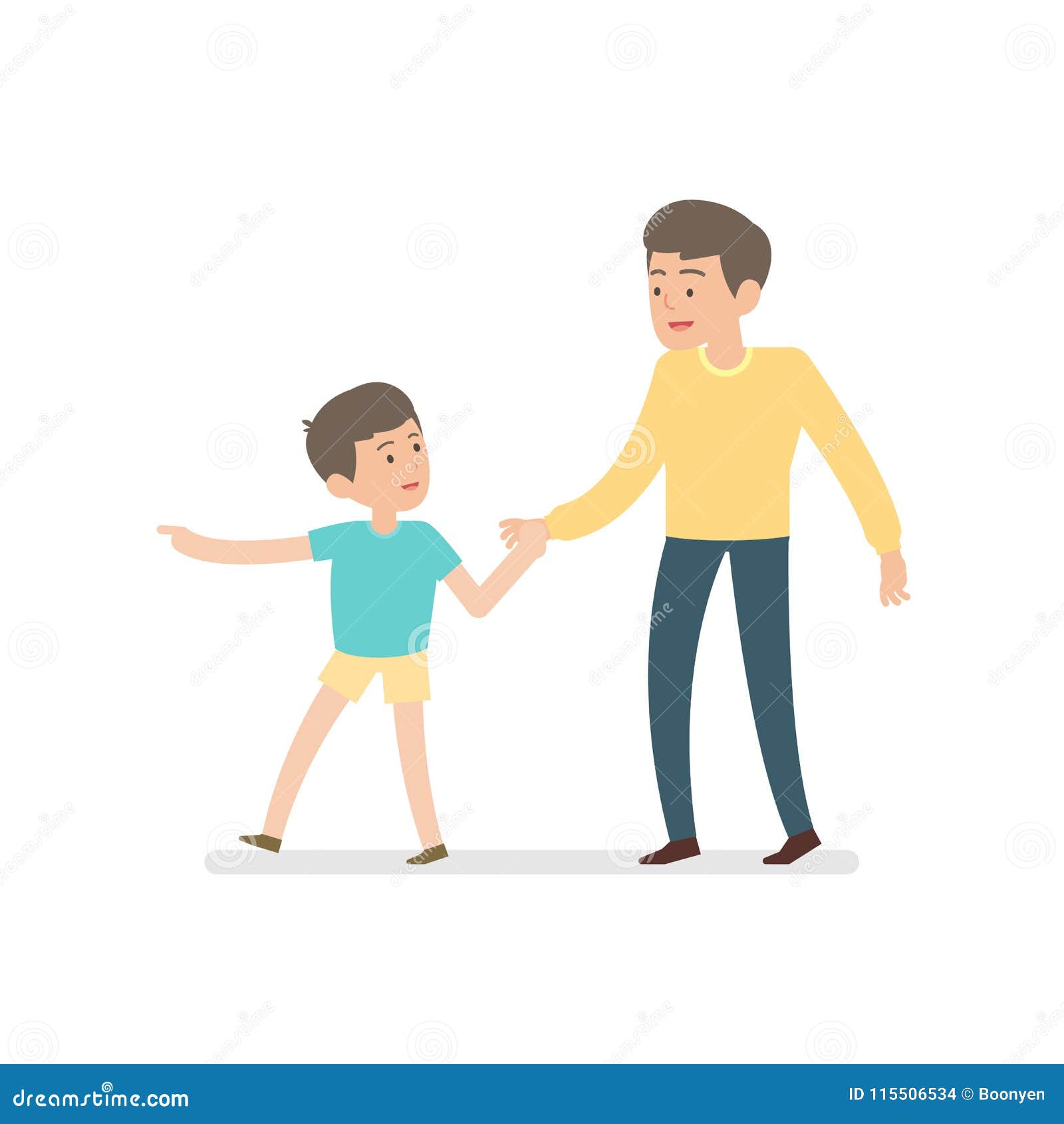 Download Happy Father And Son Holding Hands While Walking Together, Vector Character Illustration. Stock ...