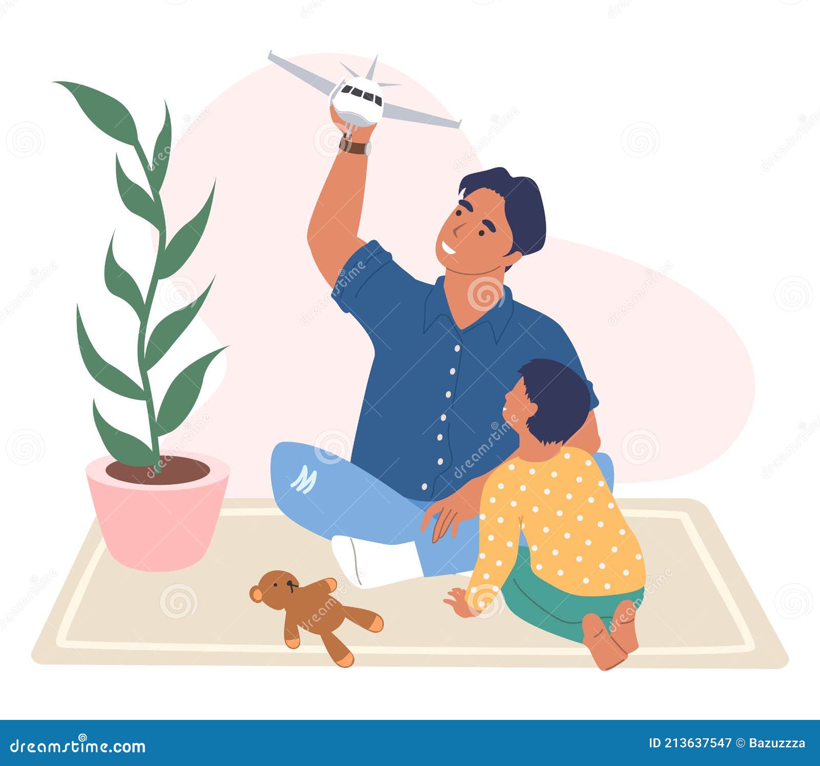 Happy Father And Son Playing With Plane Toy Together Flat Vector Illustration Parent And Child Relationship Stock Vector Illustration Of Child Cartoon