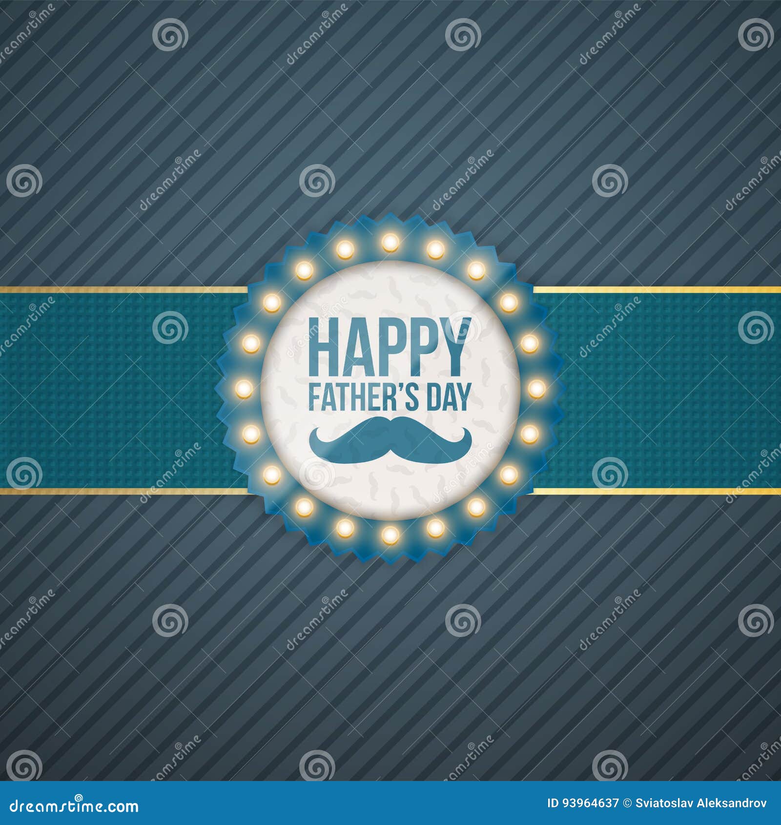 Happy Fathers Day Circle Label with Blue Ribbon Stock Vector