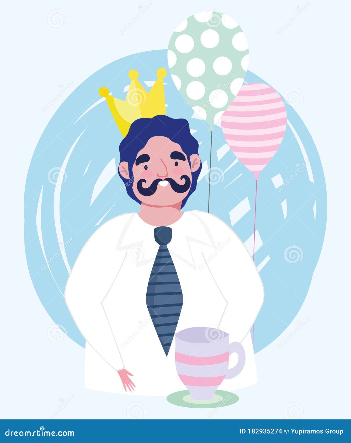 Download Happy Fathers Day, Dad With Crown Coffee Cup And Balloons ...