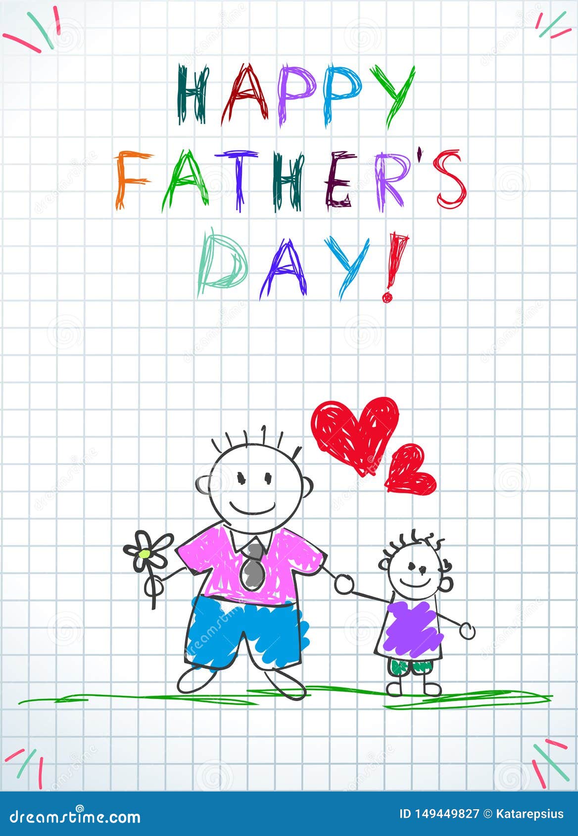 Sweet Father's Day Card Daddy & Son Holding Hands In Field Watching Dragonflies 