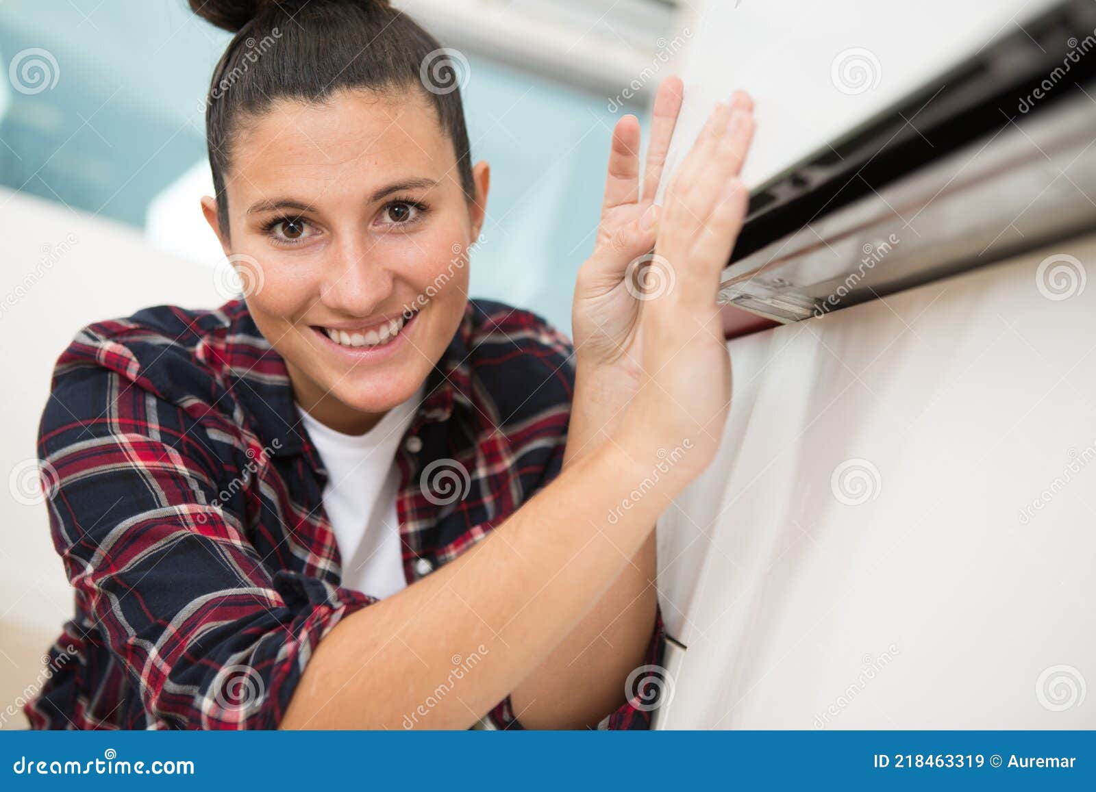 Happy Female Technician Service Worker Stock Image Image of