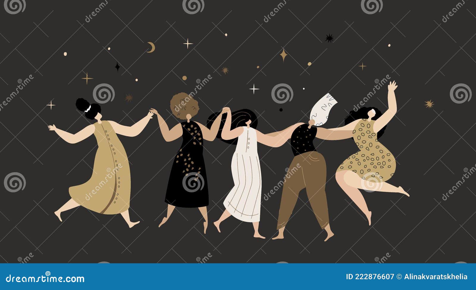 happy feminine party woman festival.women dancing in female circle together. ritual dance together.esoterics sacred woman power.