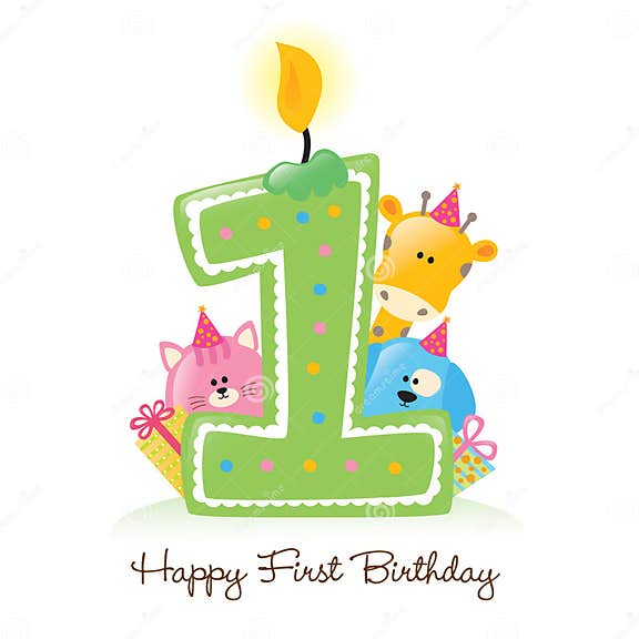 Happy First Birthday Candle Stock Vector - Illustration of flame ...