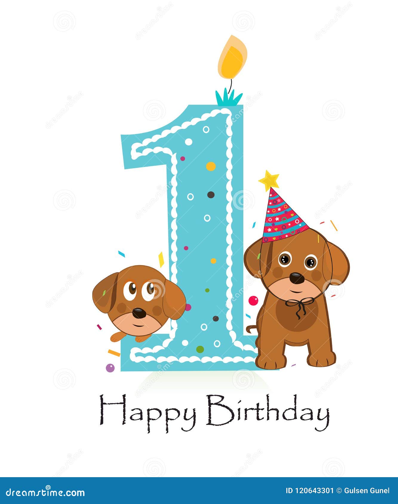 Happy First Birthday With Cute Dogs Baby Boy Greeting Card Stock