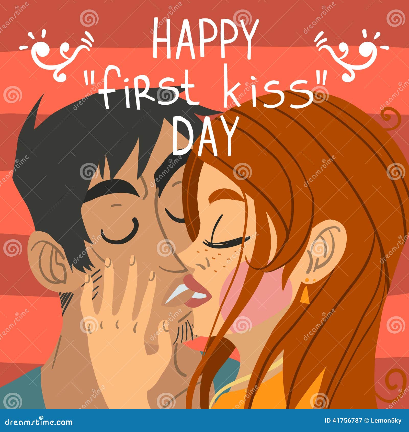 Happy First Kiss Day Greeting Card. Stock Vector - Illustration of ...