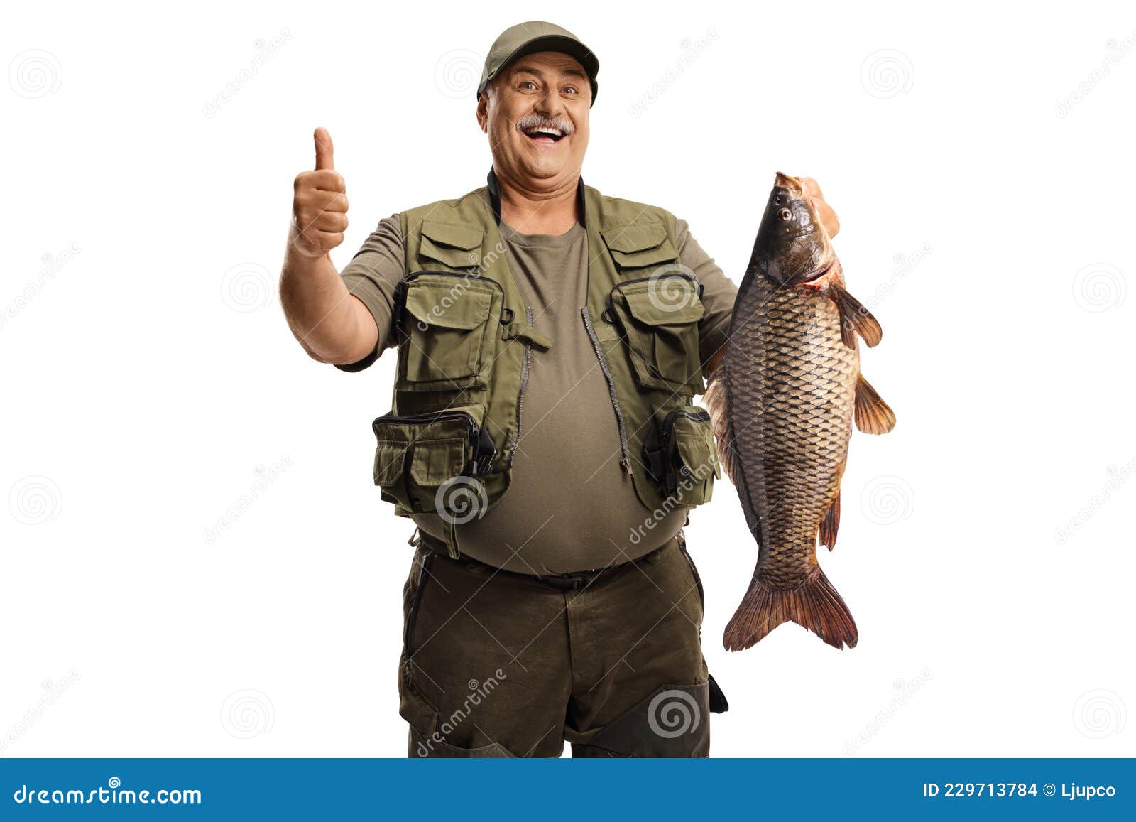 Happy Fisherman Holding a Big Carp Fish and Gesturing a Thumb Up Sign Stock  Photo - Image of carp, recreation: 229713784