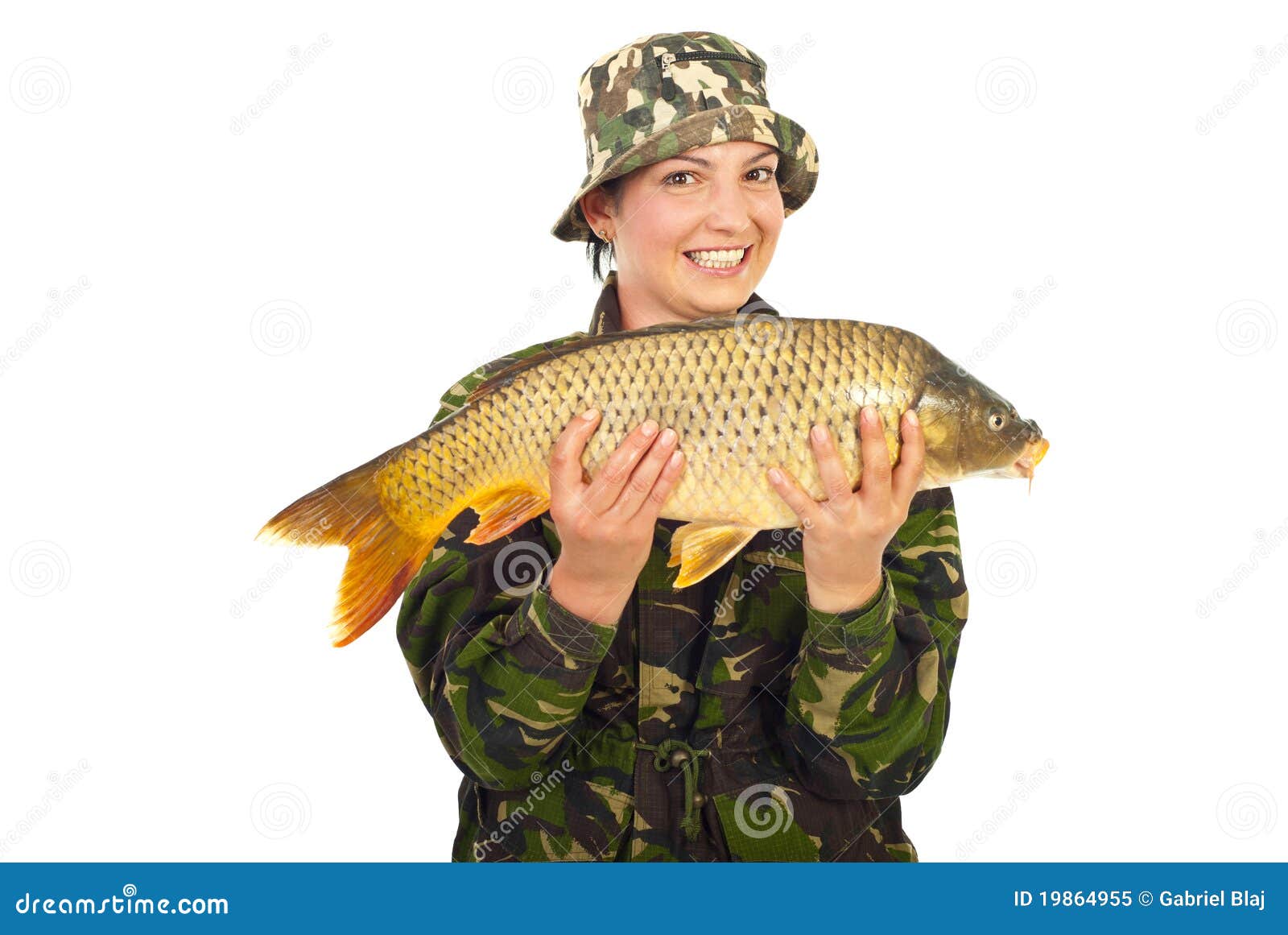 Young Woman Fishing Catching a Big Fish in Realistic 21st Century